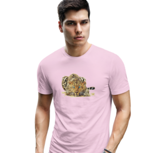 wildlifekart.com Presents Men Cotton Regular Fit T-Shirt | Design : Leopard seating blue eyes