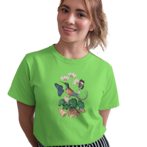 wildlifekart.com Presents Women Cotton Regular Fit T-Shirt | Design : Long tail bird 2 butterfly