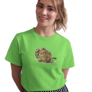 wildlifekart.com Presents Women Cotton Regular Fit T-Shirt | Design : Leopard seating blue eyes
