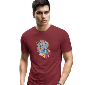 wildlifekart.com Presents Men Cotton Regular Fit T-Shirt | Design : peacock splash drawing