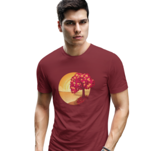 wildlifekart.com Presents Men Cotton Regular Fit T-Shirt | Design : red tree background sun