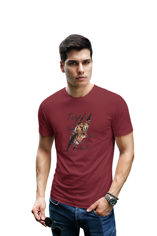 wildlifekart.com Presents Men Cotton Regular Fit T-Shirt | Design : tiger never changes its strips