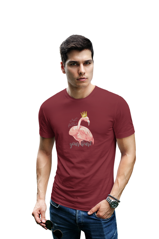 wildlifekart.com Presents Men Cotton Regular Fit T-Shirt | Design : flamingo just follow your heart