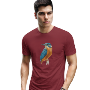 wildlifekart.com Presents Men Cotton Regular Fit T-Shirt | Design : Kingfisher Closeup New