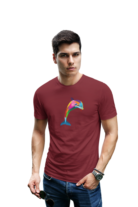 wildlifekart.com Presents Men Cotton Regular Fit T-Shirt | Design : multicolor dolphin