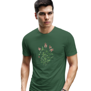 wildlifekart.com Presents Men Cotton Regular Fit T-Shirt | Design : red flowers green leaves