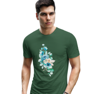 wildlifekart.com Presents Men Cotton Regular Fit T-Shirt | Design : blue and peach flowers