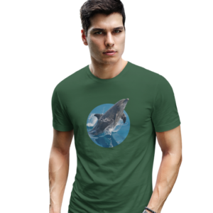 wildlifekart.com Presents Men Cotton Regular Fit T-Shirt | Design : jumping gray dolphin in round
