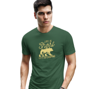 wildlifekart.com Presents Men Cotton Regular Fit T-Shirt | Design : life is short lets go camping yellow text