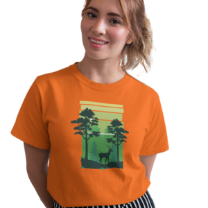 wildlifekart.com Presents Women Cotton Regular Fit T-Shirt | Design : nature scene black deer