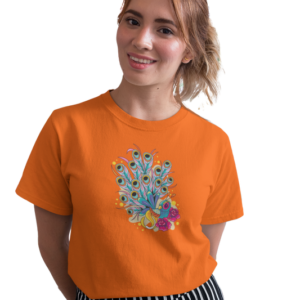 wildlifekart.com Presents Women Cotton Regular Fit T-Shirt | Design : peacock splash drawing
