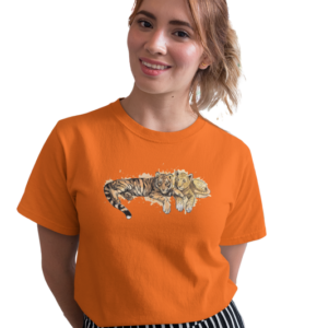 wildlifekart.com Presents Women Cotton Regular Fit T-Shirt | Design : lion and tiger cub