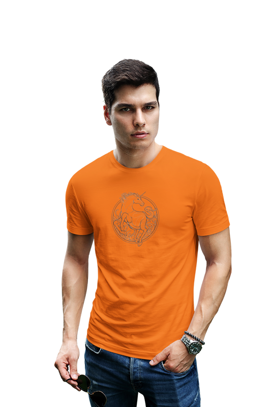 wildlifekart.com Presents Men Cotton Regular Fit T-Shirt | Design : unicorn in round