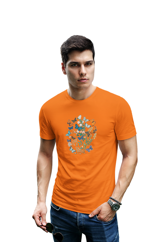 wildlifekart.com Presents Men Cotton Regular Fit T-Shirt | Design : Butterfly and flowers collage
