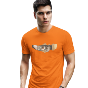 wildlifekart.com Presents Men Cotton Regular Fit T-Shirt | Design : cat looking through hole through hole