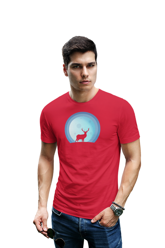 wildlifekart.com Presents Men Cotton Regular Fit T-Shirt | Design : transperant deer blue moon