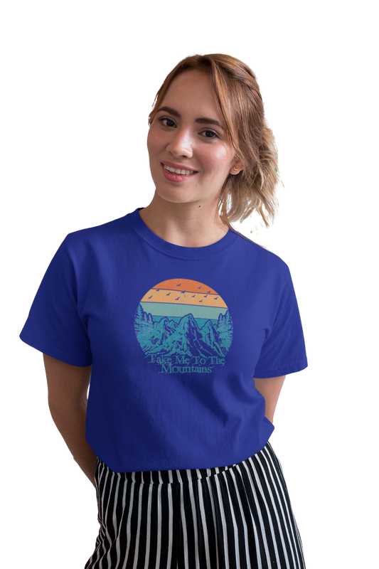 wildlifekart.com Presents Women Cotton Regular Fit T-Shirt | Design : take me to the mountains multicolor sun