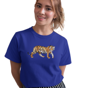 wildlifekart.com Presents Women Cotton Regular Fit T-Shirt | Design : walking tiger looking behind