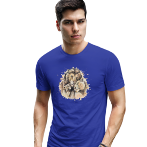 wildlifekart.com Presents Men Cotton Regular Fit T-Shirt | Design : lion lioness and cub splash