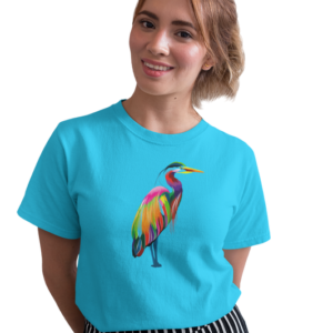 wildlifekart.com Presents Women Cotton Regular Fit T-Shirt | Design : multicolor heron bird