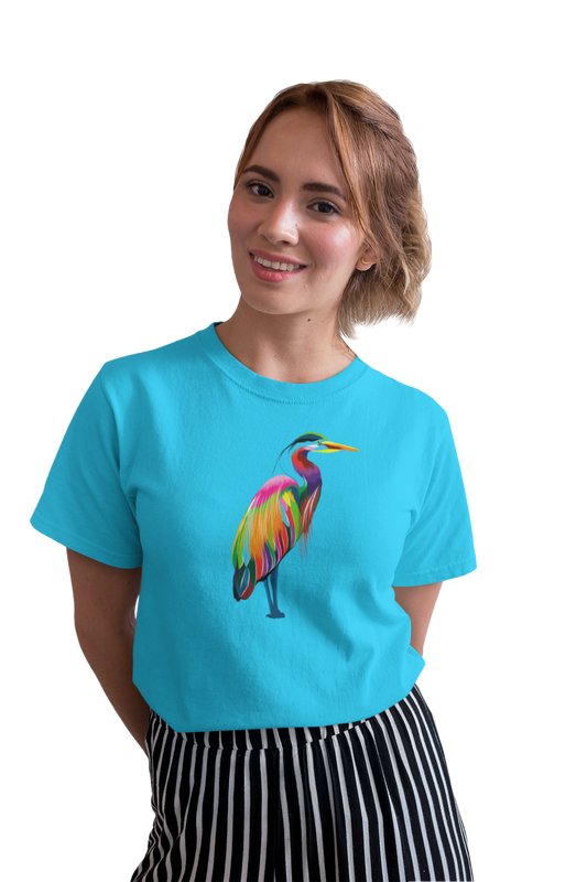 wildlifekart.com Presents Women Cotton Regular Fit T-Shirt | Design : multicolor heron bird