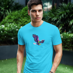 wildlifekart.com Presents Men Cotton Regular Fit T-Shirt | Design : multicolor blue tail eagle