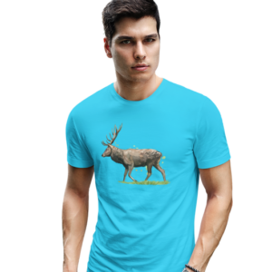 wildlifekart.com Presents Men Cotton Regular Fit T-Shirt | Design : deer walking on grass