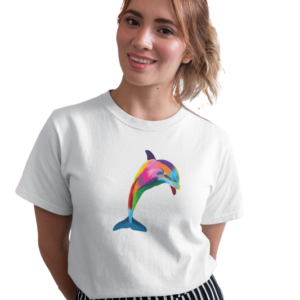 wildlifekart.com Presents Women Cotton Regular Fit T-Shirt | Design : multicolor dolphin