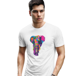wildlifekart.com Presents Men Cotton Regular Fit T-Shirt | Design : multicolor elephant head
