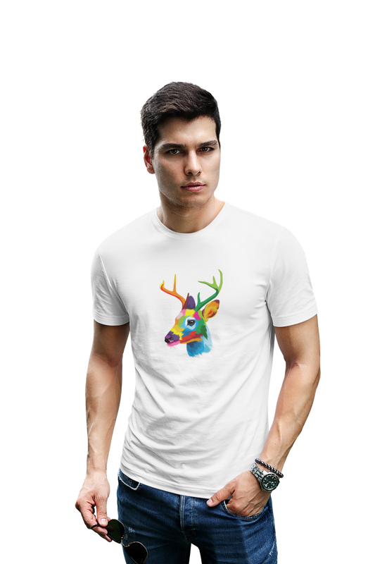wildlifekart.com Presents Men Cotton Regular Fit T-Shirt | Design : multicolored dear