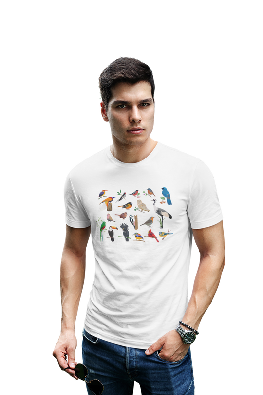 wildlifekart.com Presents Men Cotton Regular Fit T-Shirt | Design : bird collage sarus crane right side